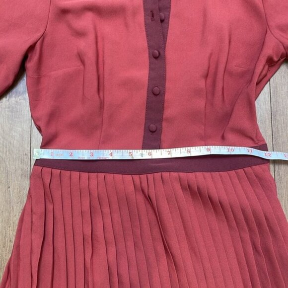 ModCloth Just My Typist Long Sleeve Shirt Dress In Brick pleated skirt sz XXS - Picture 12 of 15